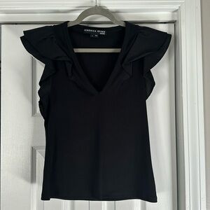Veronica Beard Ribbed V-neck top with Ruffle Detail, Sz Small
